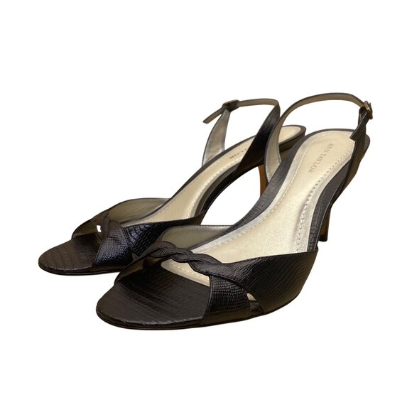 Ann Taylor Women’s Black Leather Braided Detail Slingback Open Toe Heels Size 7M - Picture 3 of 9